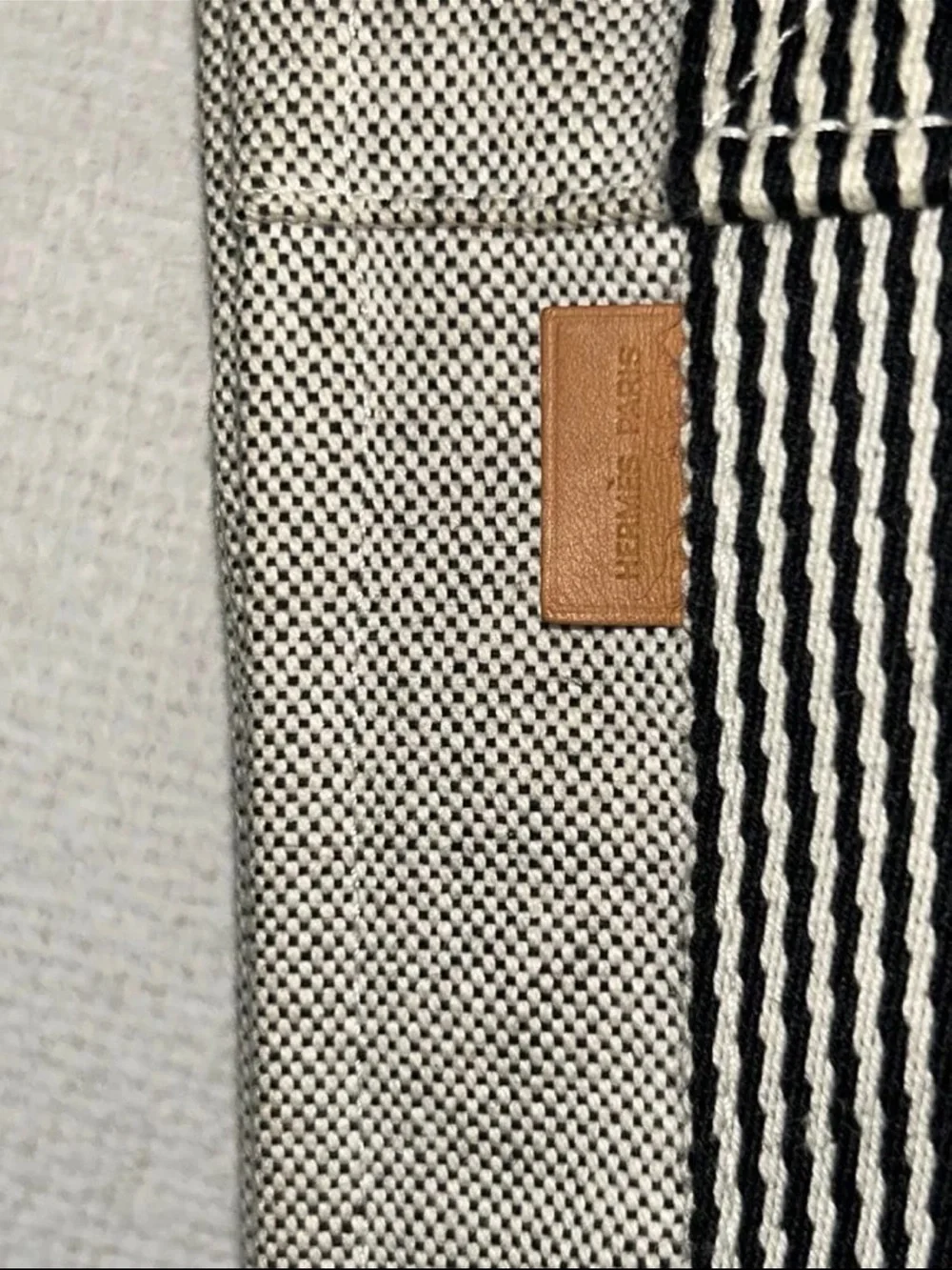 Hermes Light Gray Canvas Messenger Bag with Striped Strap